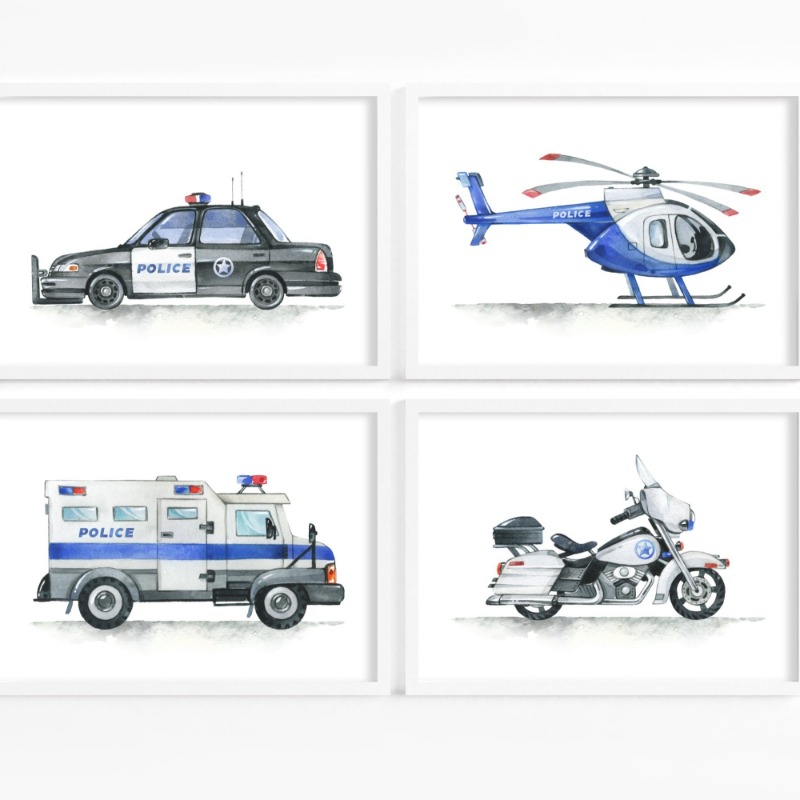 Heavy Equipment Background - Hélicoptère voiture de Police garçon pépinière
